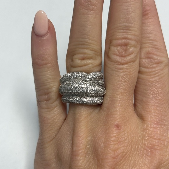 ‏Suzy Levian Sterling Silver White CZ Pave Large Half Band NWT - Picture 1 of 7